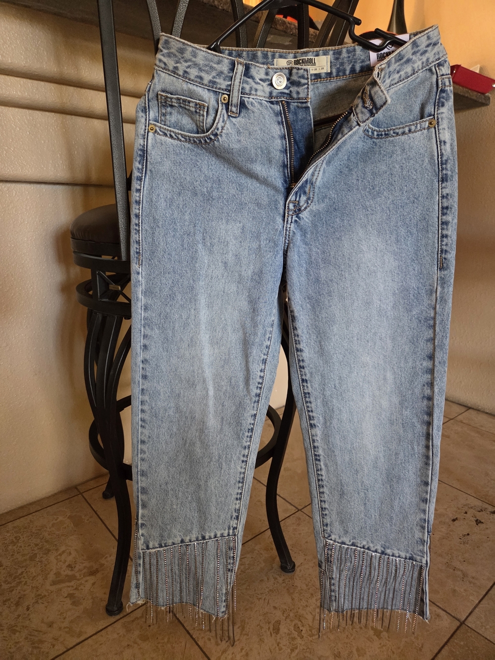 Rock & Roll Denim Light Wash Fringe Hem Jeans